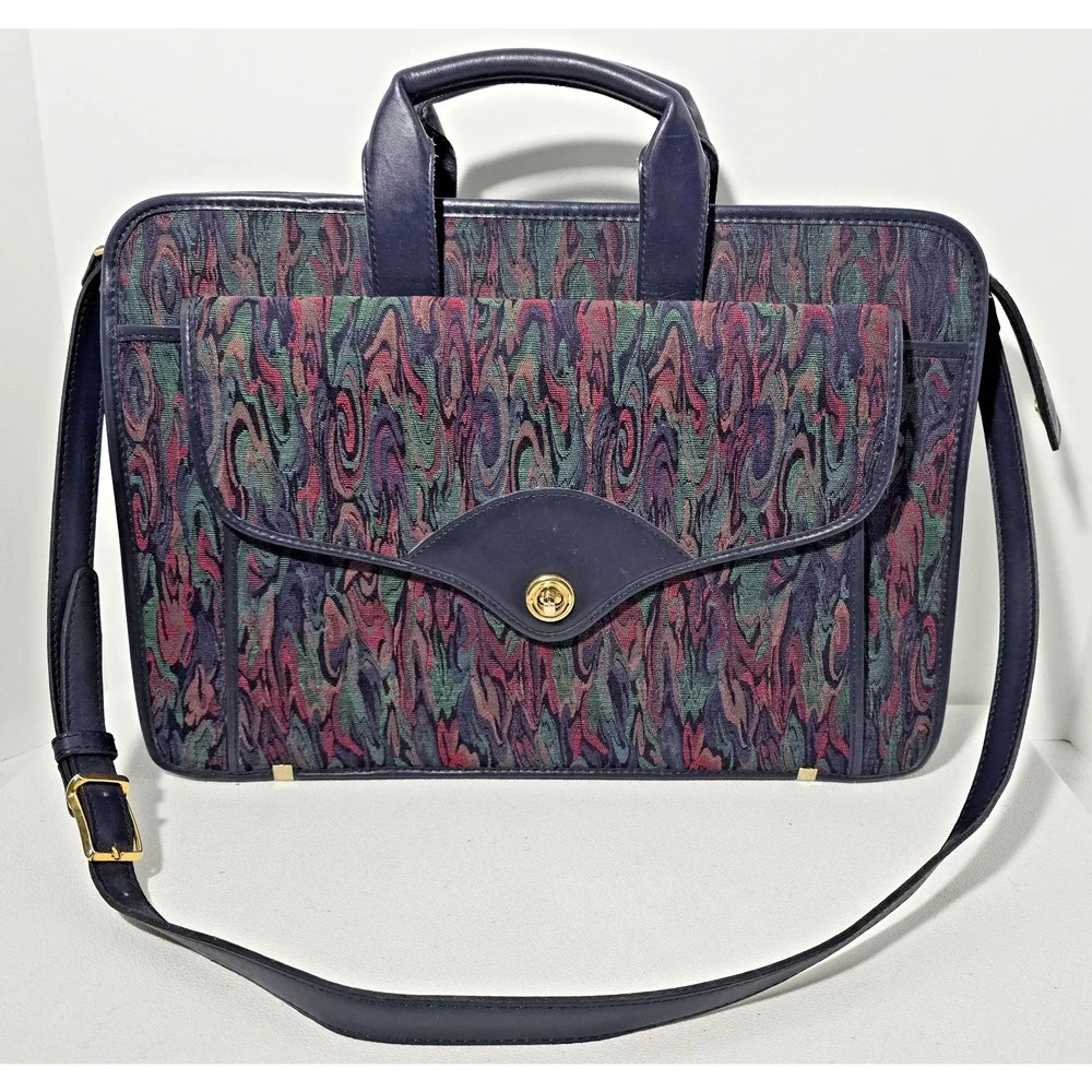Vintage The French Co. California Briefcase Laptop Bag Leather Tapestry